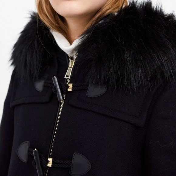 ❤️ LAST ♥️ NWT ZARA BLACK WOOL OVERCOAT WITH FAUX FUR HOOD - Picture 5 of 14